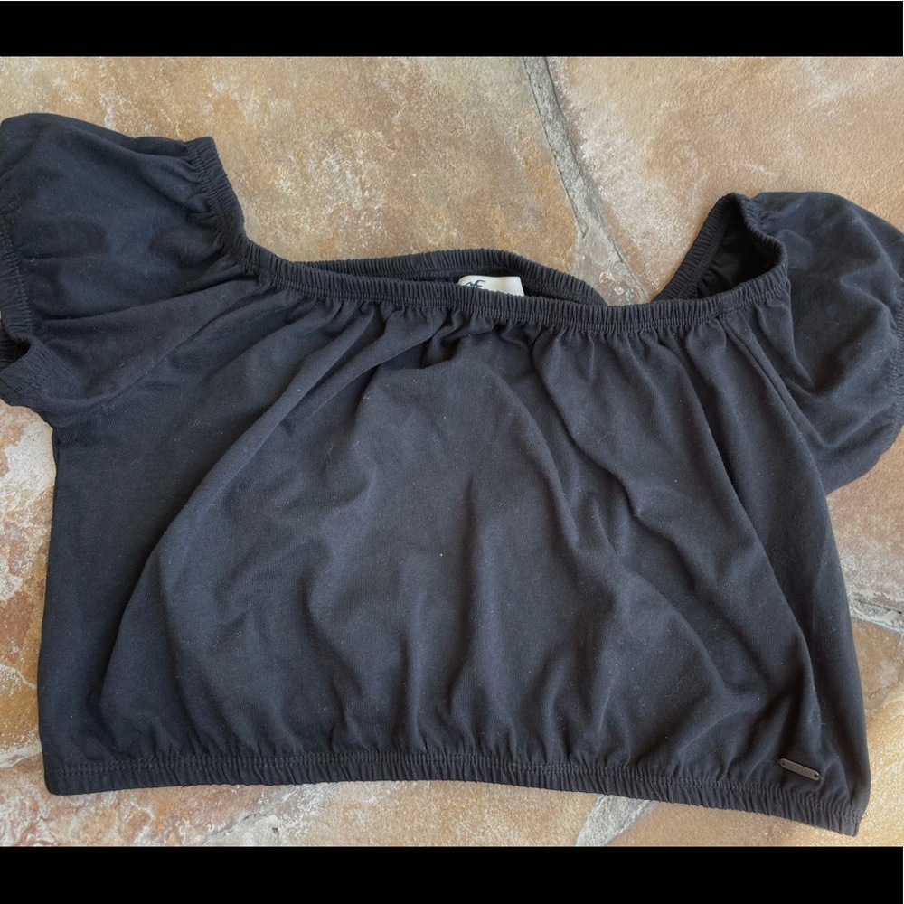 Hollister Off the Shoulder Crop Top Black Short Sleeve